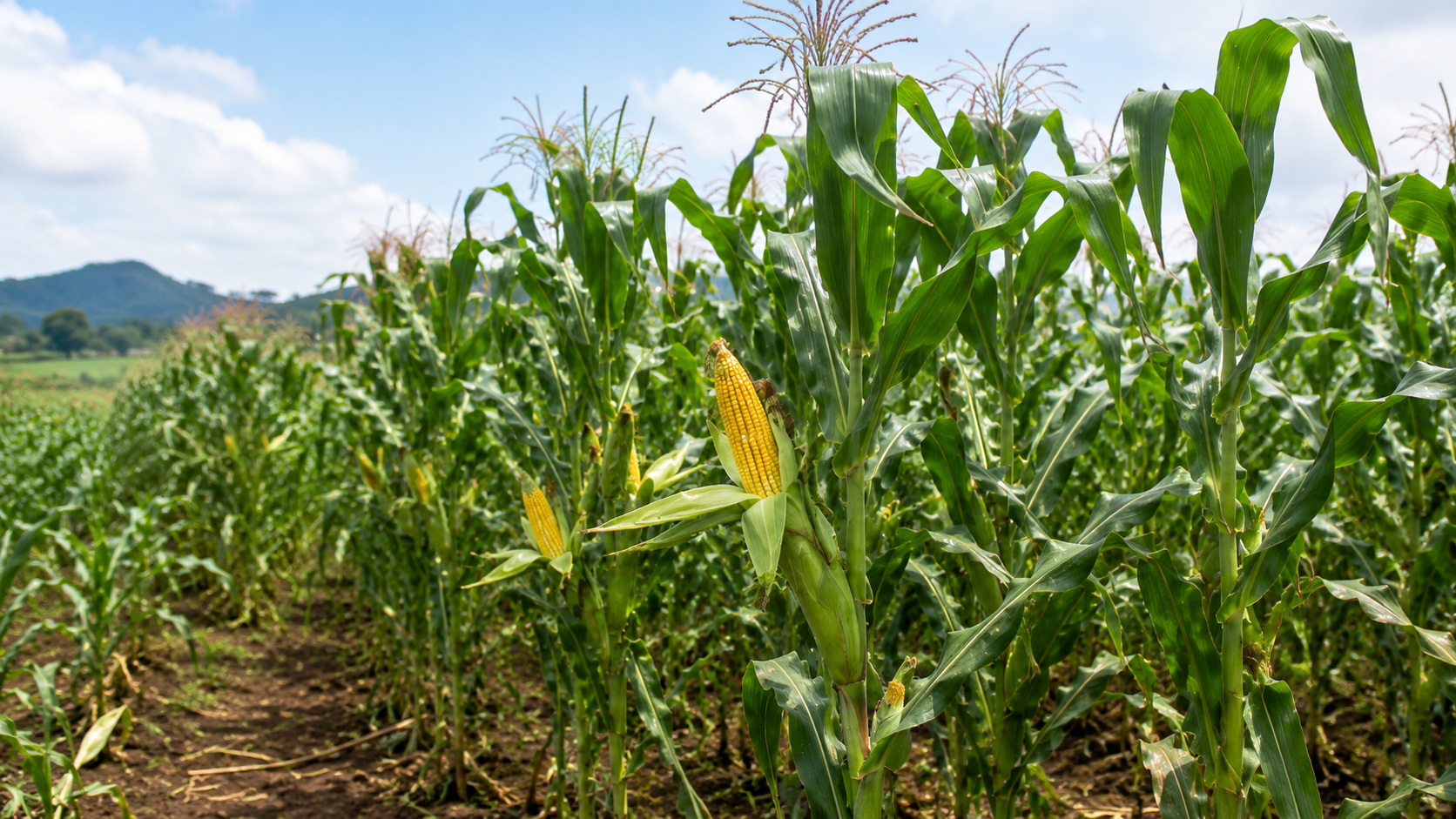 Shamba la nafaka likionyesha mahindi katika uzalishaji wa cereal