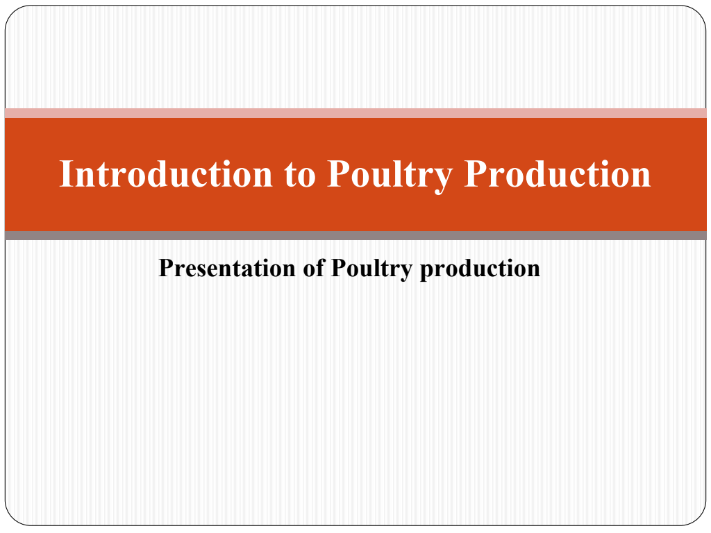 Cover slide of Introduction to Poultry Production