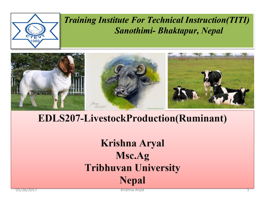 Cover slide of Ruminant Production
